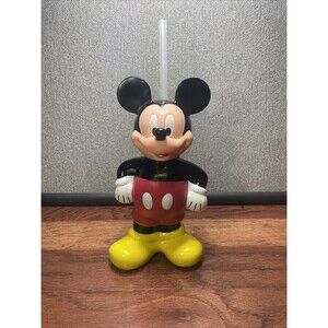 Vintage Mickey Mouse Disney Park Souvenir Drinking Cup With Straw